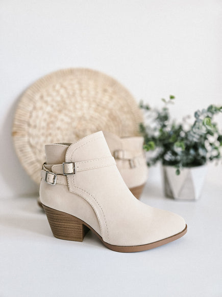 Soda Nadine Buckle Booties for Women in New Beige