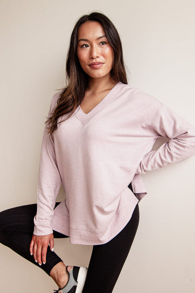 Thread & Supply V Neck Fleece Shirt for Women in Lilac