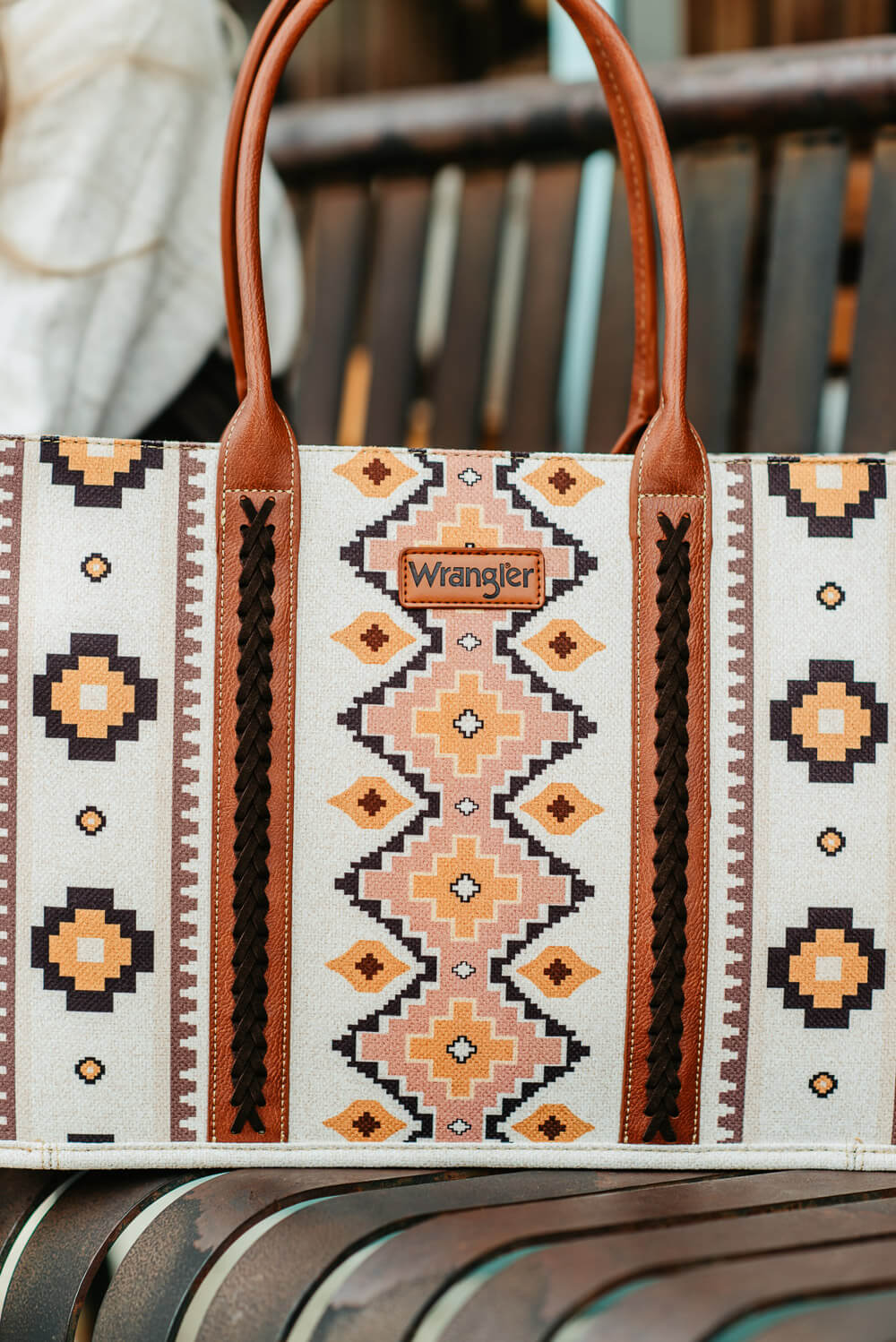 Retro Daisy Checkered Tote Bag Pink and Orange Checkerboard 