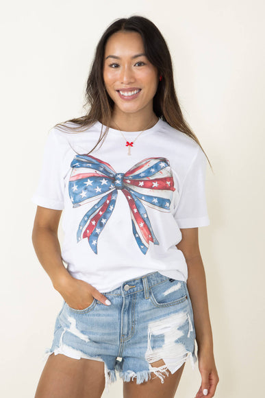 Americana Bow Graphic T-Shirt for Women in White