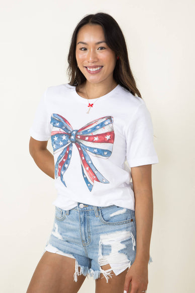 Americana Bow Graphic T-Shirt for Women in White