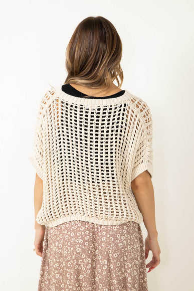  Crochet Short Sleeve Sweater for Women in Natural