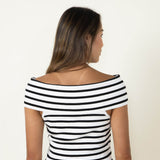 ACOA Off Shoulder Stripe Top for Women in White/Black