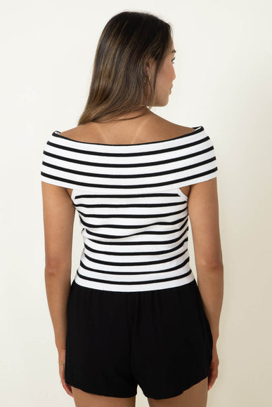 ACOA Off Shoulder Stripe Top for Women in White/Black