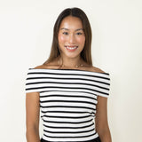 ACOA Off Shoulder Stripe Top for Women in White/Black