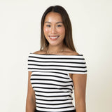 ACOA Off Shoulder Stripe Top for Women in White/Black