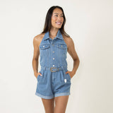 ACOA Western Halter Romper for Women in Denim