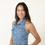 ACOA Western Halter Romper for Women in Denim