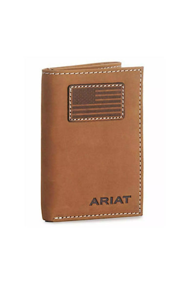 Ariat Tri-Fold Flag Embroidered Wallet in Brown