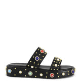 Azalea Wang Rajah Rhinestone Studded Platform Slide Sandals for Women in Black