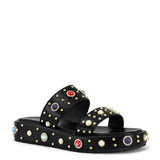 Azalea Wang Rajah Rhinestone Studded Platform Slide Sandals for Women in Black