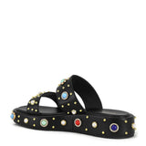 Azalea Wang Rajah Rhinestone Studded Platform Slide Sandals for Women in Black