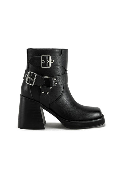 Azalea Wang Scooter Moto Heeled Booties for Women in Black