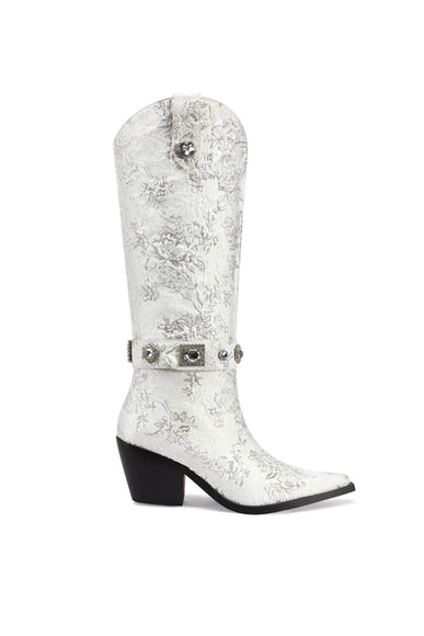 Azalea Wang Bavani Tall Floral Western Boots for Women in White