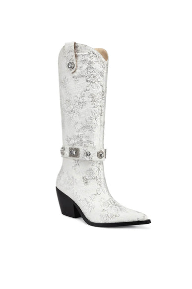 Azalea Wang Bavani Tall Floral Western Boots for Women in White