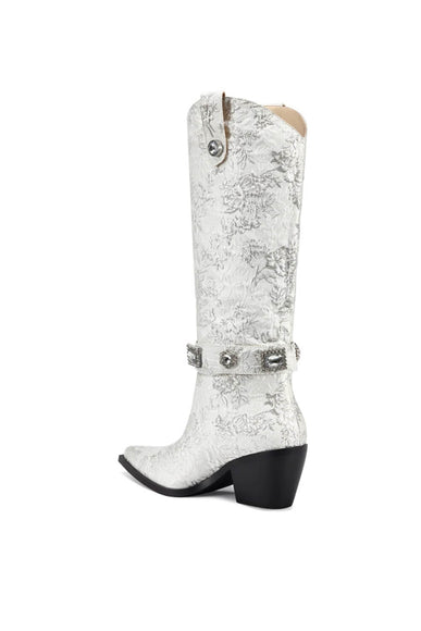 Azalea Wang Bavani Tall Floral Western Boots for Women in White