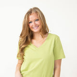 Basic V-Neck Short Sleeve T-Shirt for Women in Green