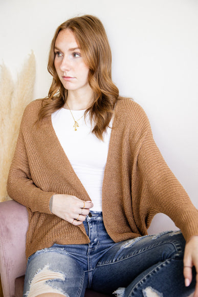 Shaker Stitch Cardigan for Women in Camel