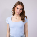 Seamless Double Layer Knit T-Shirt for Women in Powder Blue