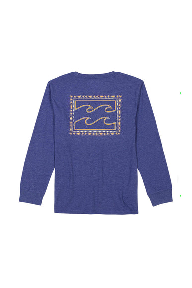 Billabong Youth Crayon Wave Square Graphic Long Sleeve T-Shirt for Boys in Deep Royal Heather