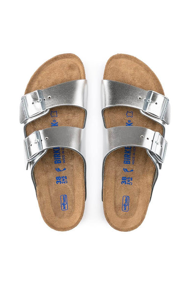 Birkenstock Arizona Soft Footbed Sandals for Women in Metallic Silver