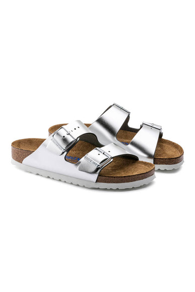 Birkenstock Arizona Soft Footbed Sandals for Women in Metallic Silver