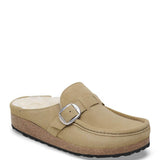 Birkenstock Buckley Shearling Suede Mules for Women in Taupe
