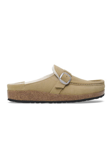 Birkenstock Buckley Shearling Suede Mules for Women in Taupe