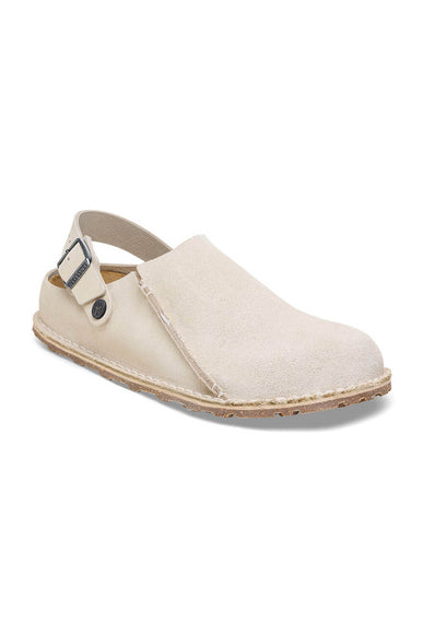 Birkenstock Lutry Premium Suede Leather Clogs for Women in Eggshell