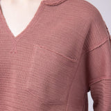 Blu Pepper Notched V-neck Knit Top for Women in Dusty Rose