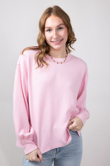 Blu Pepper Crewneck Ribbed Knit Shirt for Women in Rose