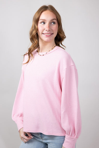 Blu Pepper Crewneck Ribbed Knit Shirt for Women in Rose