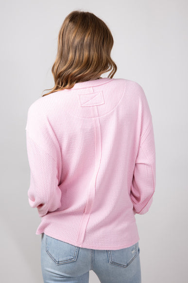 Blu Pepper Crewneck Ribbed Knit Shirt for Women in Rose