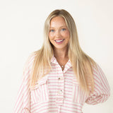 Bucketlist Collared Oversized Stripe Button Up Shirt for Women in Pink