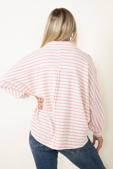 Bucketlist Collared Oversized Stripe Button Up Shirt for Women in Pink