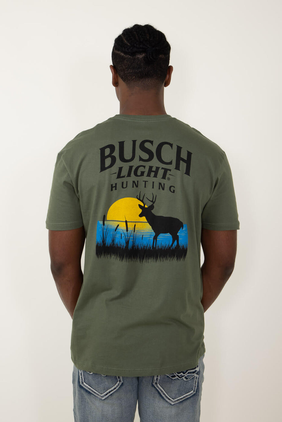 Brew City Busch Light Buck Scene T-Shirt for Men in Green