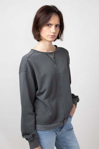 C & C California Alyssia Sunwashed Twill Terry Pullover for Women in Black Sand