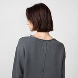 C & C California Alyssia Sunwashed Twill Terry Pullover for Women in Black Sand