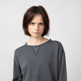 C & C California Alyssia Sunwashed Twill Terry Pullover for Women in Black Sand