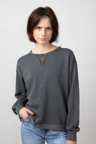 C & C California Alyssia Sunwashed Twill Terry Pullover for Women in Black Sand