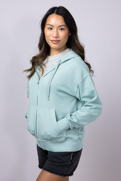 C&C California Mercy Longline Sunwashed Beach Terry Hoodie Jacket for Women in Blue