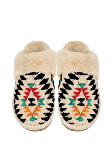 C.C. Aztec Pattern Slippers for Women in Beige