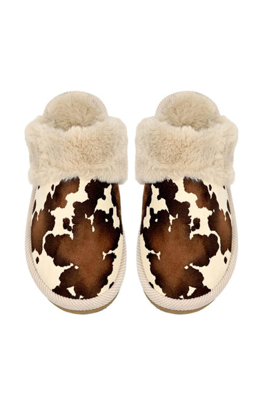 C.C. Cow Print Slippers for Women in Beige