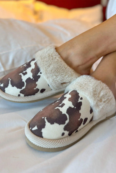 C.C. Cow Print Slippers for Women in Beige