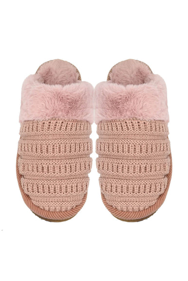 C.C. Rib Pattern Knitted Slippers for Women in Rose