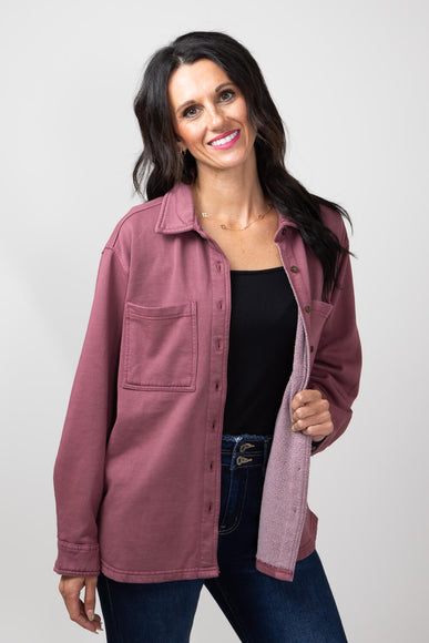 C & C California Martina Sunwashed Fleece Shacket for Women in Berry