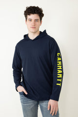 Carhartt Force Relaxed Fit Midweight Long-Sleeve Logo Graphic Hooded T-Shirt | Navy | 2XL