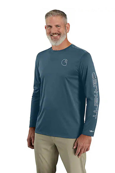 Carhartt Force Sun Defender Lightweight Long Sleeve T-Shirt for Men in Heather Blue