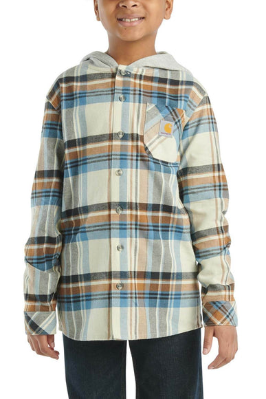 Carhartt Kids Plaid Hooded Flannel for Boys in Malt