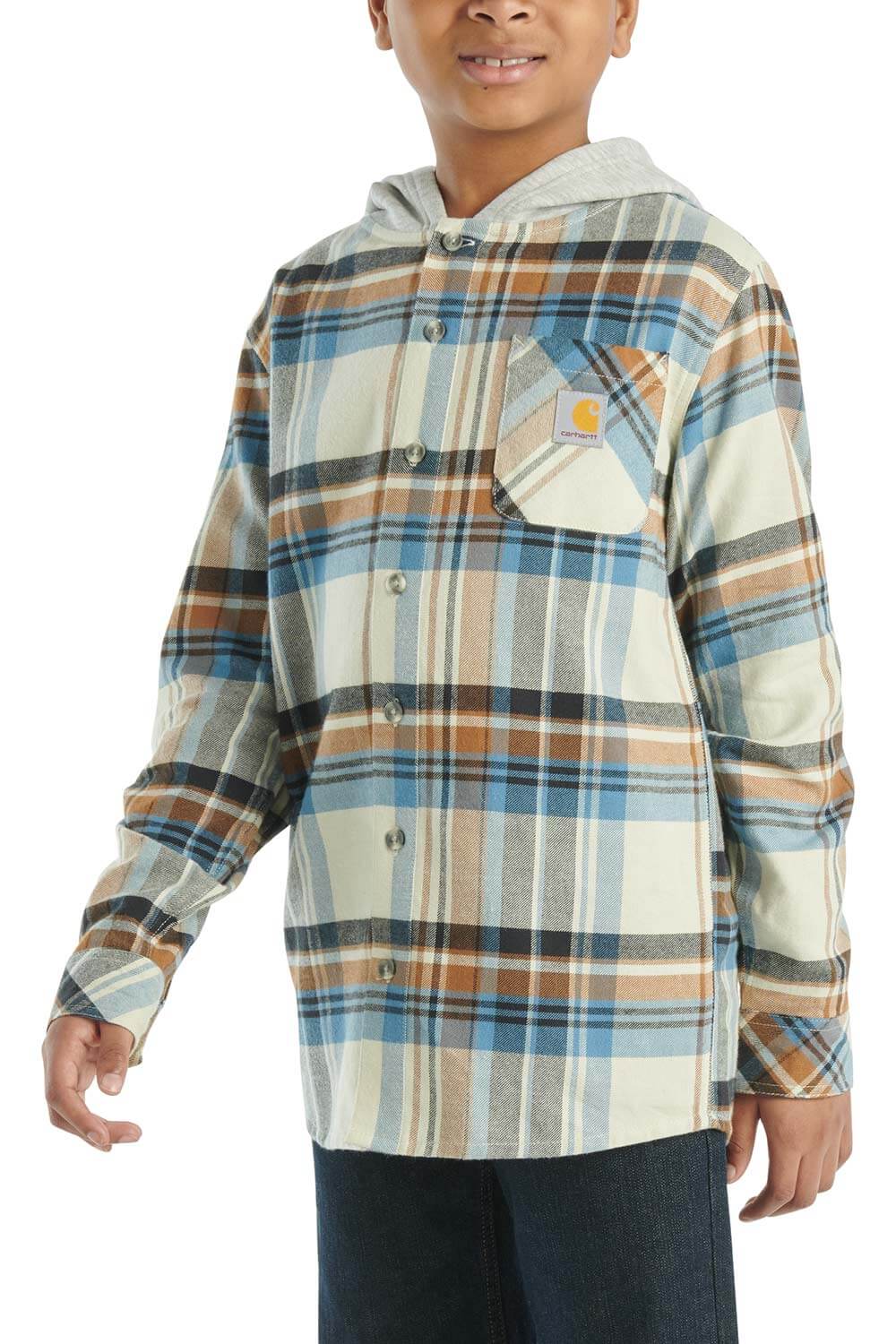 Carhartt Kids Plaid Hooded Flannel Shirt for Boys in Malt CE8205 T72 Glik s